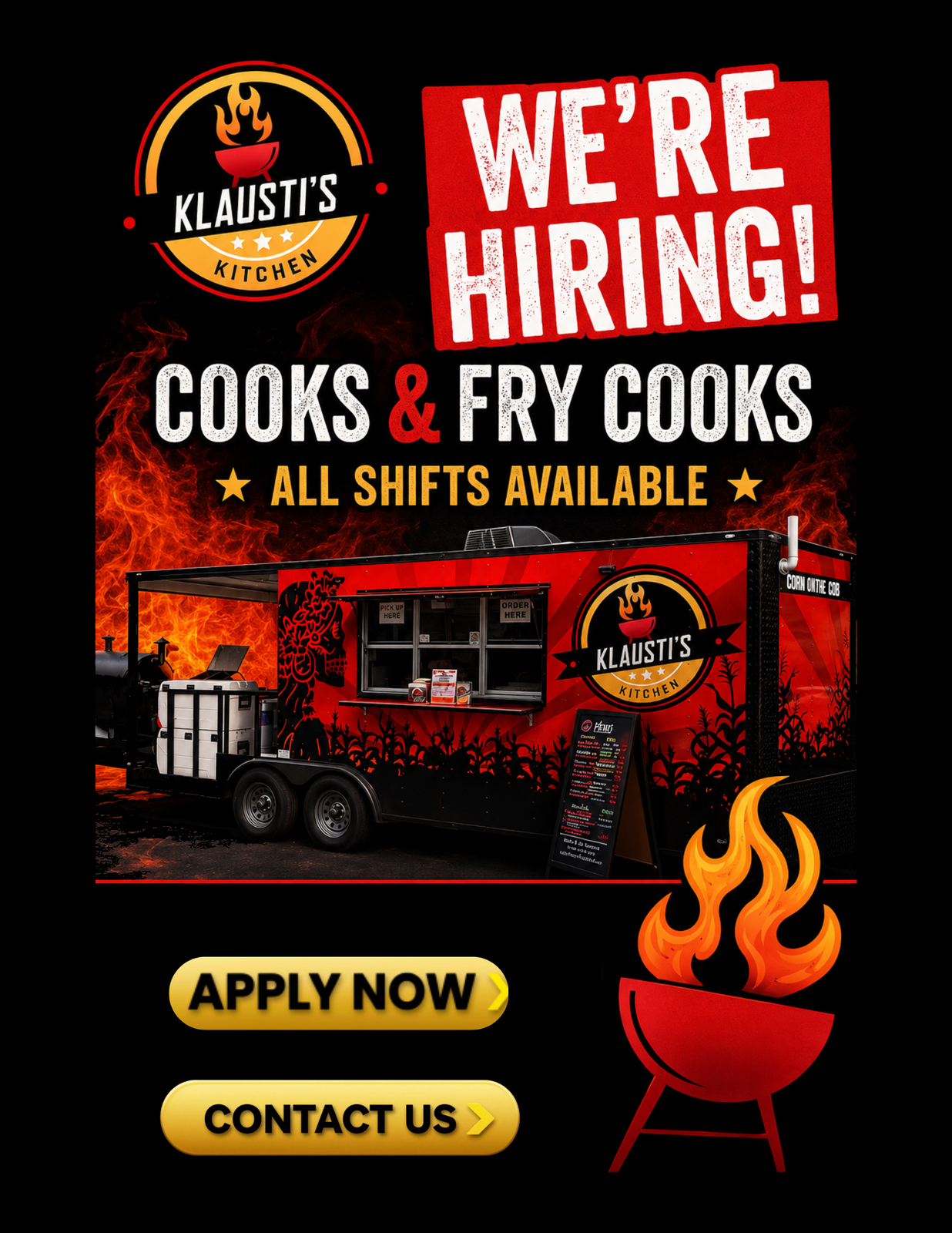 We're Hiring - Cooks and Fry Cooks, all shifts available